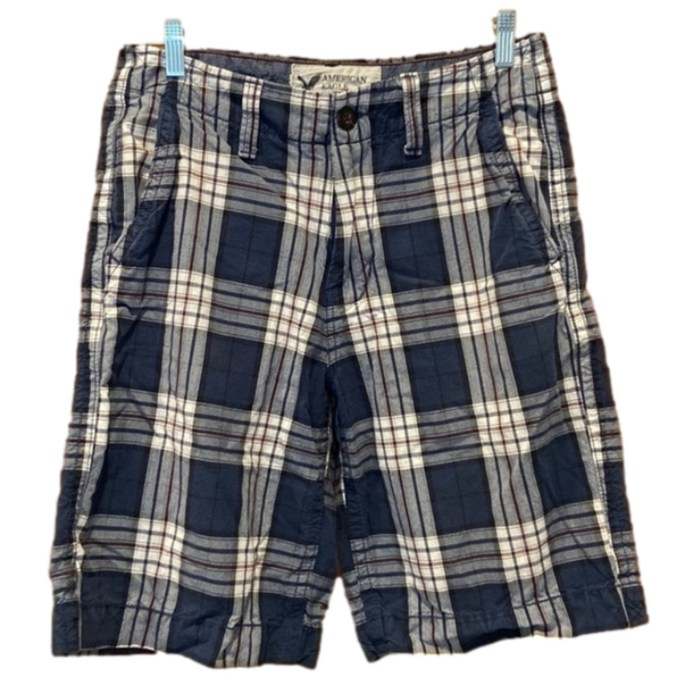 American Eagle Men’s Blue/White Plaid Chino Shorts Size 30